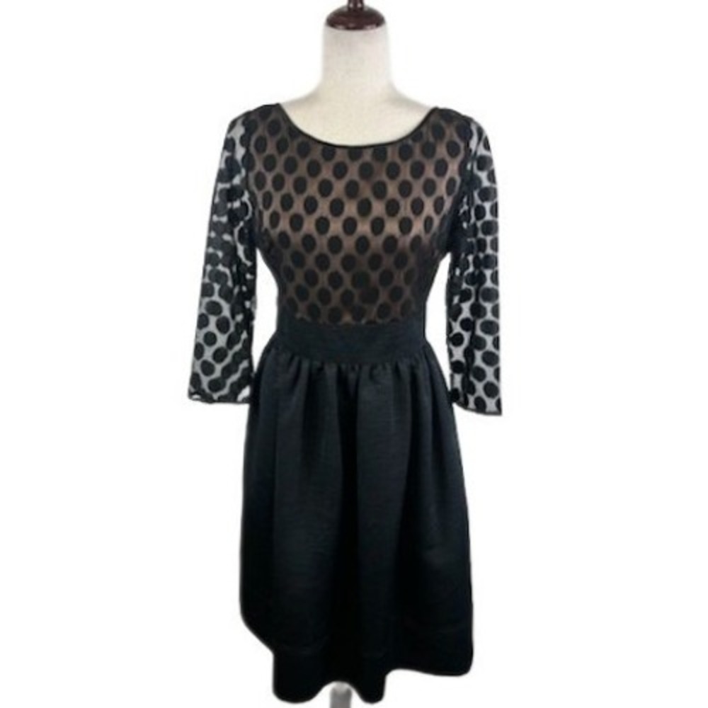 Eliza J Party Dress Women's Size 10 Black‎ Velvet Polka Dot Fit Flare
